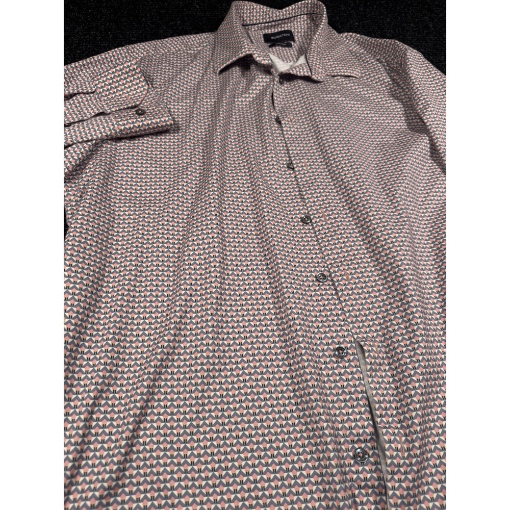BUGATCHI Mens 3XL 8 Way Stretch Shirt Pink Geometric Cotton Button Up